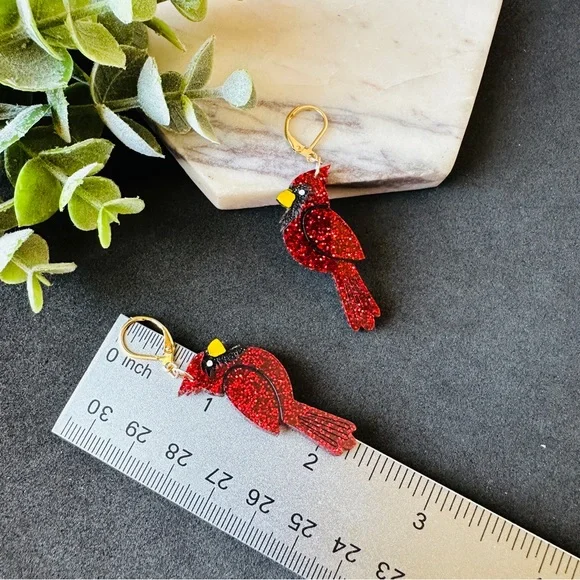 Christmas Cardinal Earrings Songbird, Winter bird - Picture 6 of 6